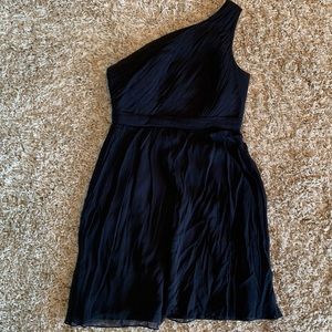 J Crew Navy Ruched One Shoulder Dress